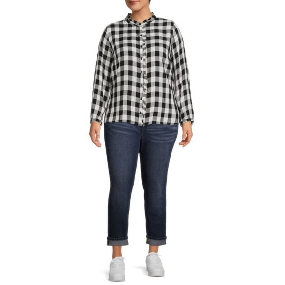 Buffalo Check Black and White Plaid Button Down Long Sleeve Shirt Sz 0X … - Picture 8 of 8